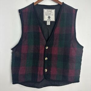 Vintage Coliseum Plaid Wool Blend Button Western Vest Mens Med Red Green Black
